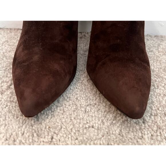 Prada Vero Cuoio Suede Leather Pointed Toe Cone Heel Ankle Bootie Brown Women 36 - Picture 5 of 11
